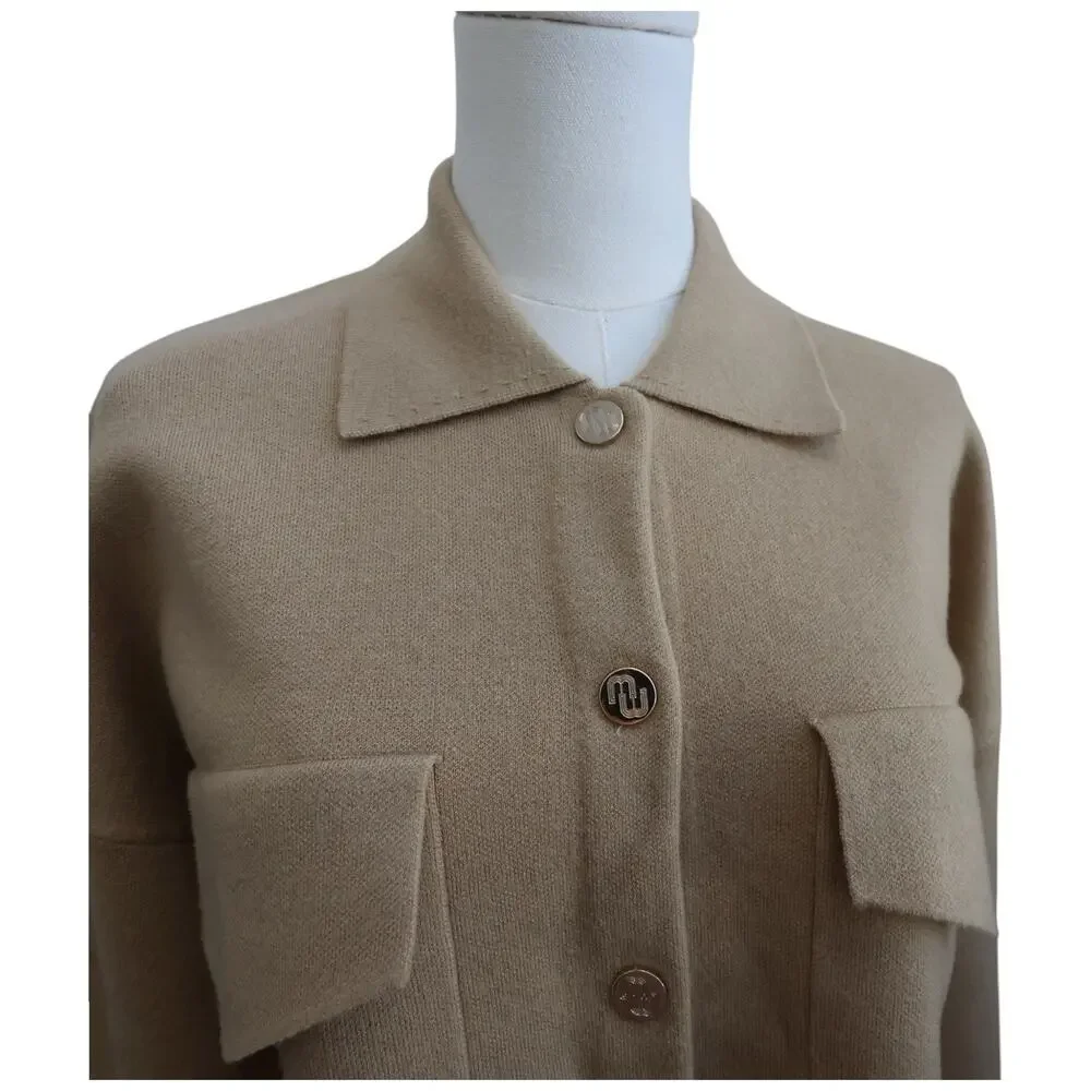 Maje Mimisal Knit Overshirt Cardigan In Camel Size 0/XS